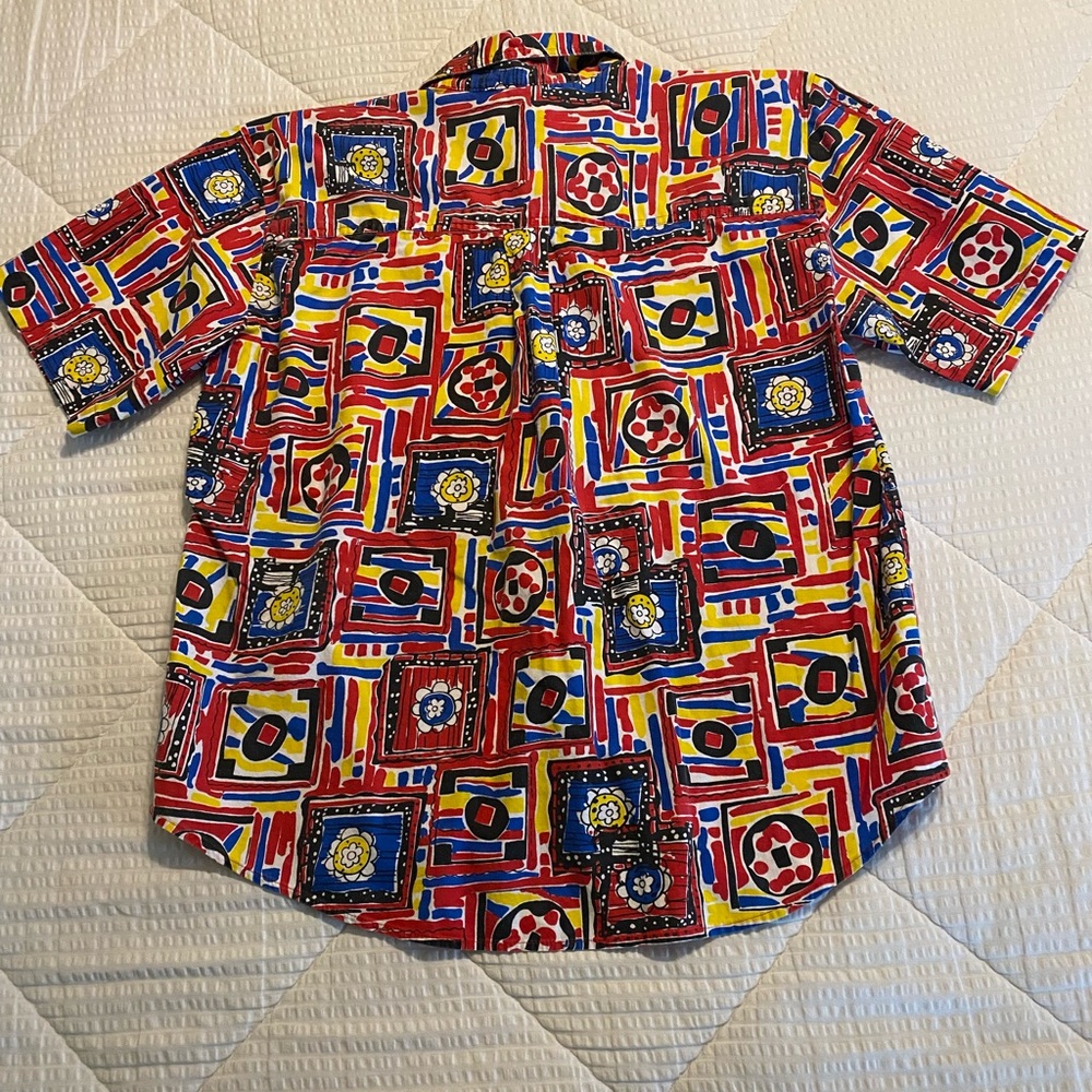 Vintage Assemblage 80s Geometric Shape Button Down Shirt with Shoulder Pads - M - Picture 2 of 8